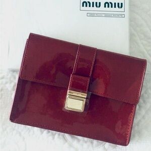 Miu Miu Glossy Red Clutch with Gold Clasp